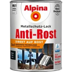 Alpina Metallschutz-Lack Anti-Rost Schwarz Glänzend 2,5 Liter