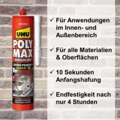 UHU® UHU Poly Max Montagekleber Sofort Power Weiß 425 G 12 UHU® UHU Poly Max Montagekleber Sofort Power Weiß 425 G -Innenfarben Verkauf 2849008 S02