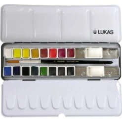 Lukas Aquarell Studio Aquarellfarben-Set 16 X 1/2-Näpfchen Und Pinsel -Innenfarben Verkauf 4001128047294 3641 3